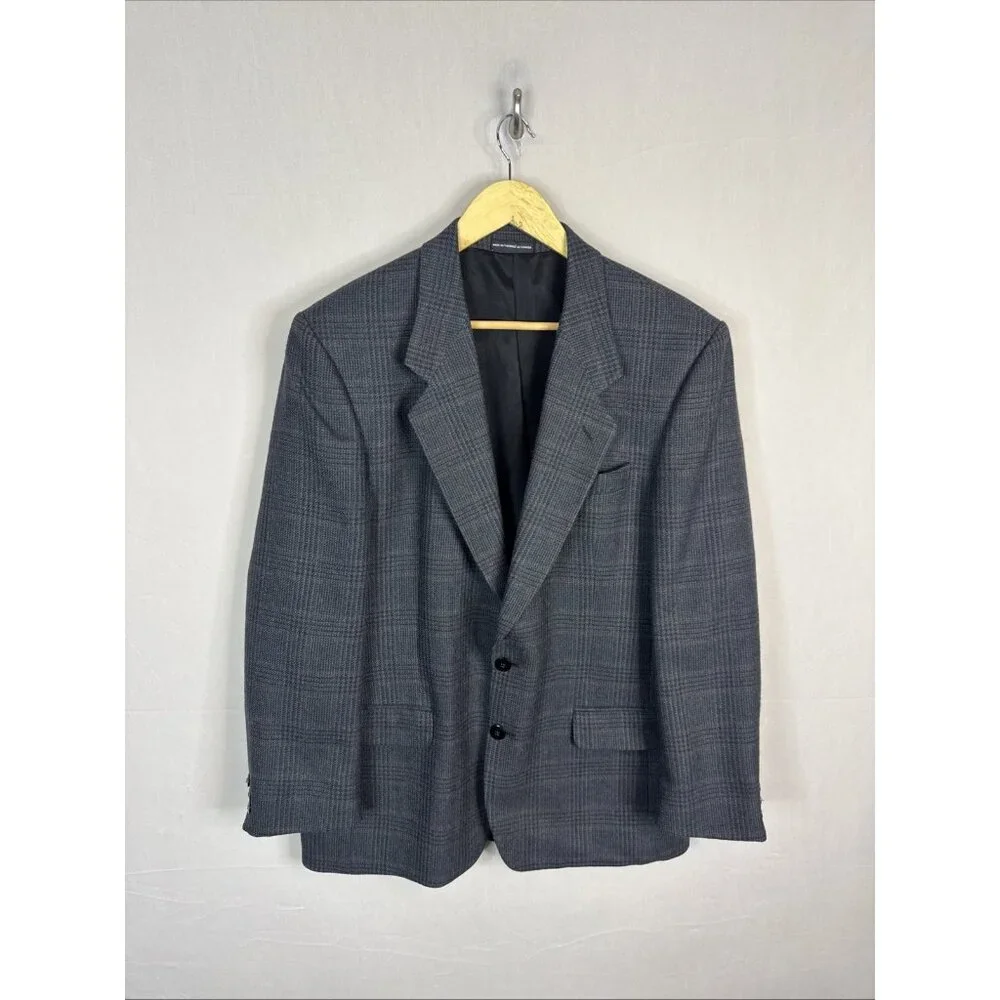Alpaca Wool Blazer Men 40R Gray Plaid Sport Coat Single Breasted‎